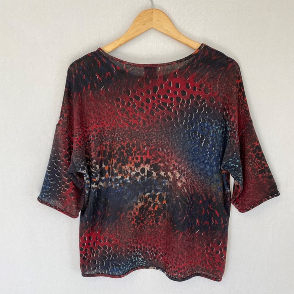 CLARA SUNWOO Size Small Lightweight Sweater Abstract Animal Print Red Black Blue - Picture 2 of 5